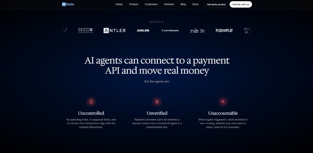 Diagram showing uncontrolled, unverified, and unaccountable AI payment risks