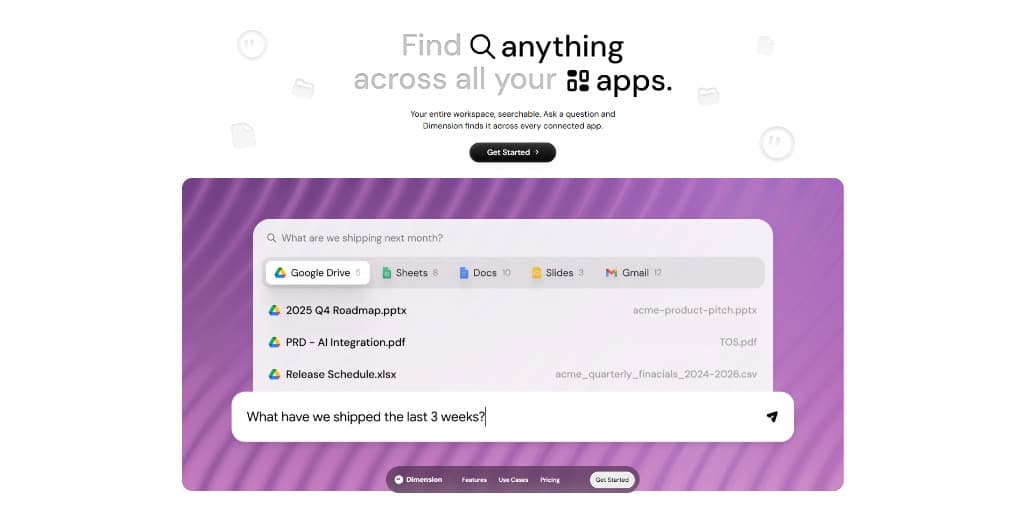 Unified search across Gmail, Drive, Notion, and other apps