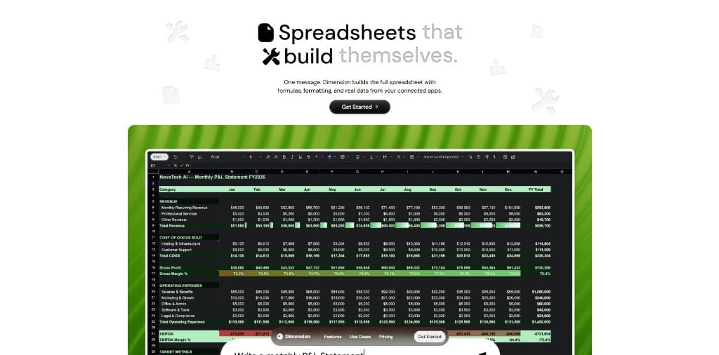 AI-generated spreadsheet with formulas and real data