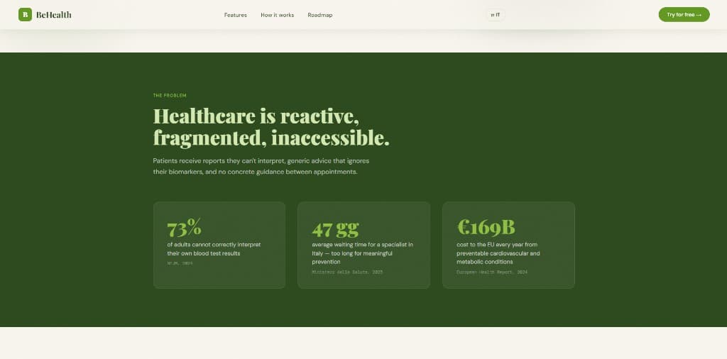 Healthcare problem statement with statistics on reactive care and accessibility